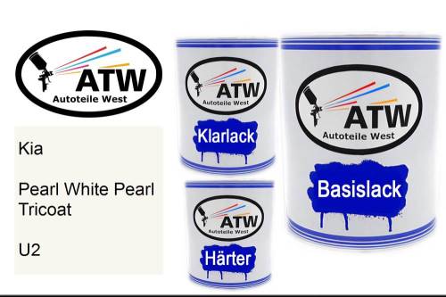 Kia, Pearl White Pearl Tricoat, U2: 1L Lackdose + 1L Klarlack + 500ml Härter - Set, von ATW Autoteile West.